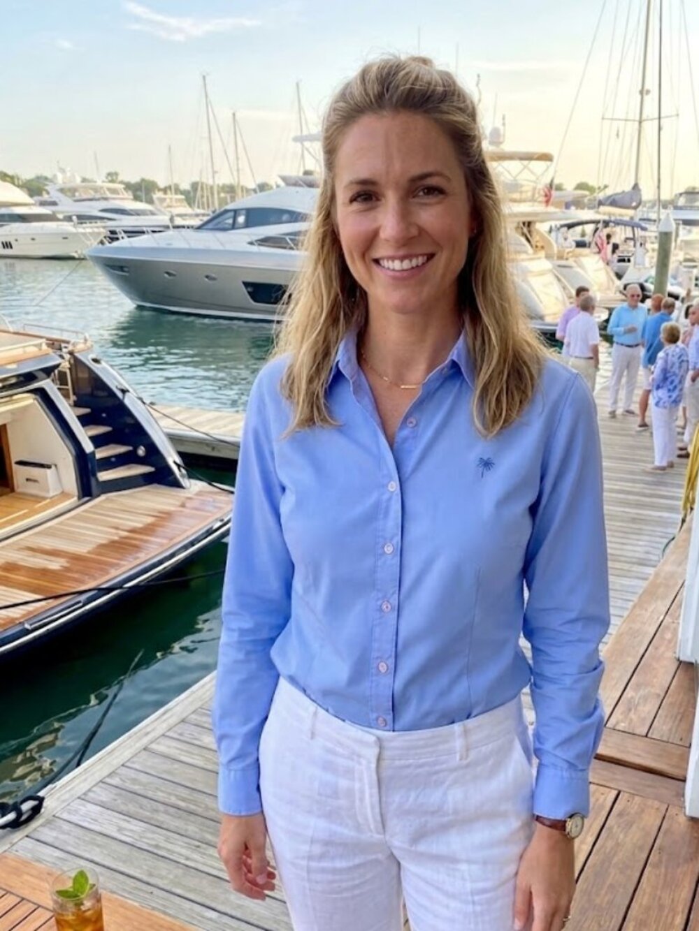 Lilly Pulitzer Light Blue Button-Down Shirt with Palm Embroidery